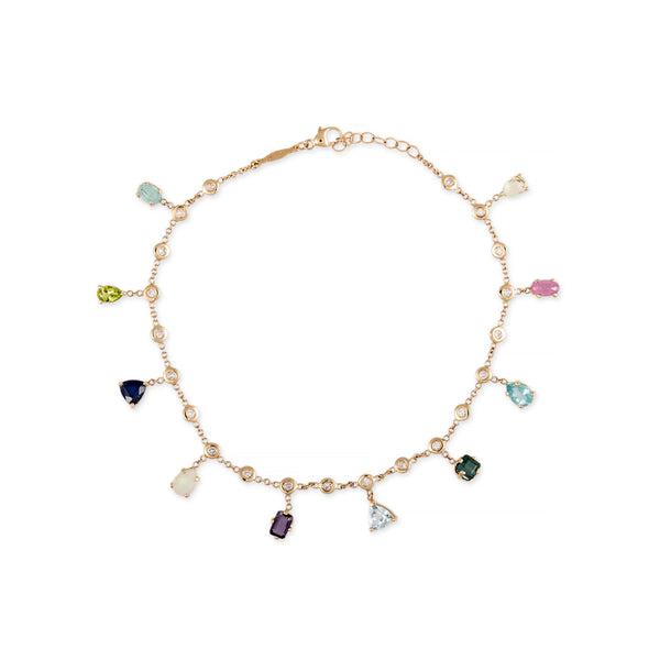 Jacquie Aiche Multi Shape Gemstone + Diamond Shaker Anklet