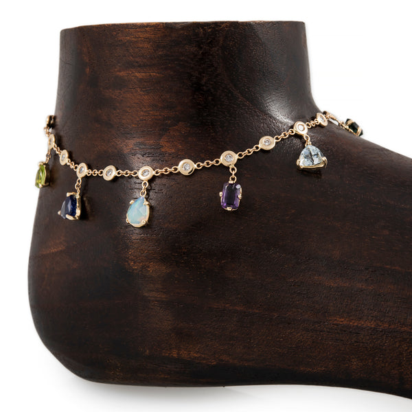 jacquie aiche Multi Shape Gemstone + Diamond Shaker Anklet
