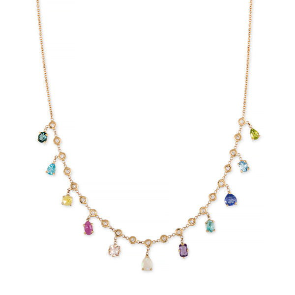 jacquie aiche Multi Shape Gemstone + Diamond Shaker Necklace