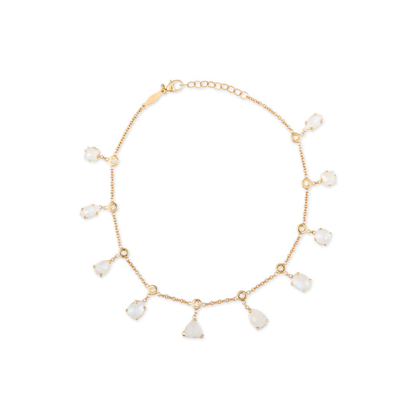 Jacquie Aiche Multi Shape Moonstone + Diamond Shaker Anklet