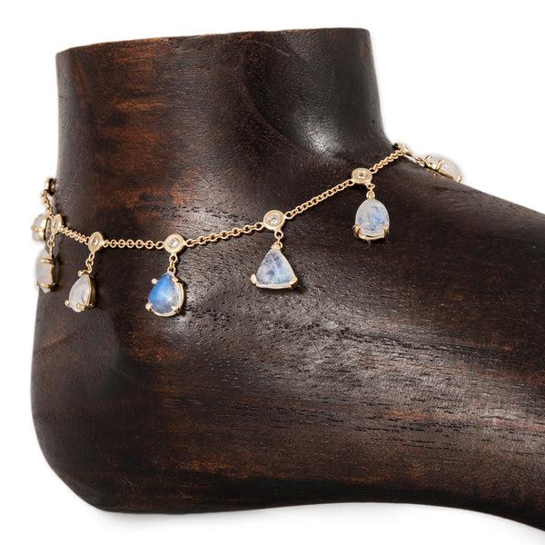 jacquie aiche Multi Shape Moonstone + Diamond Shaker Anklet
