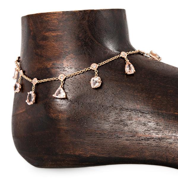 jacquie aiche Multi Shape Morganite + Diamond Shaker Anklet