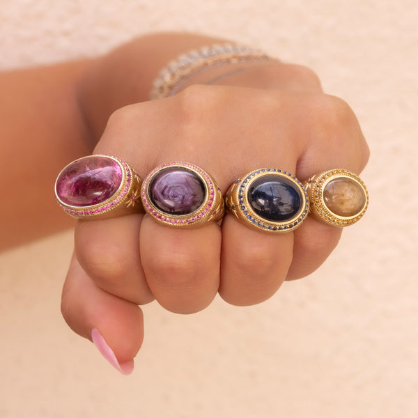 Jacquie Aiche Ombre Sapphire Border + Star Ruby Starburst Ring