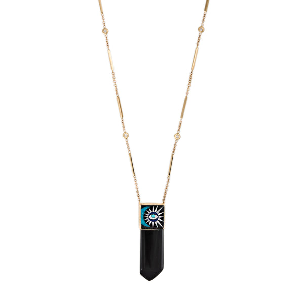 jacquie aiche ONYX CRYSTAL INLAY CRESCENT EYE BURST CAP NECKLACE