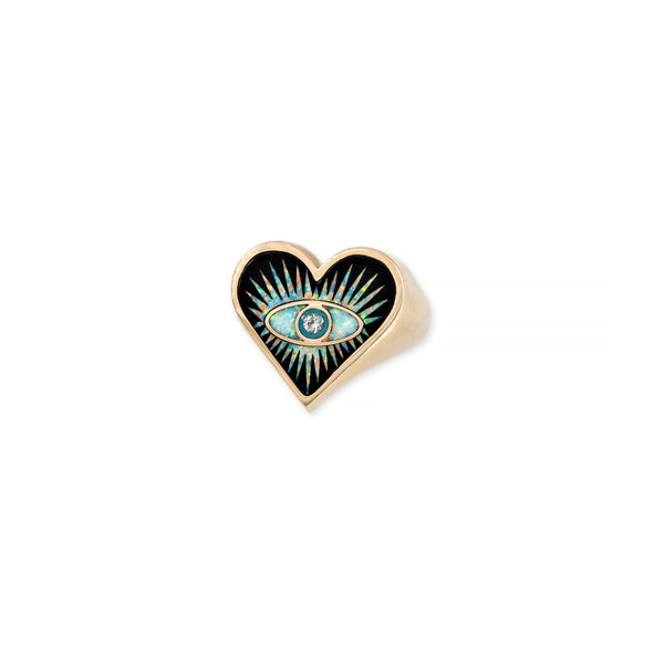 jacquie aiche Onyx Opal Turquoise Inlay Eye Burst Heart Ring
