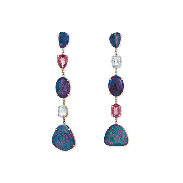 jacquie aiche Opal Aquamarine + Pink Tourmaline Earrings
