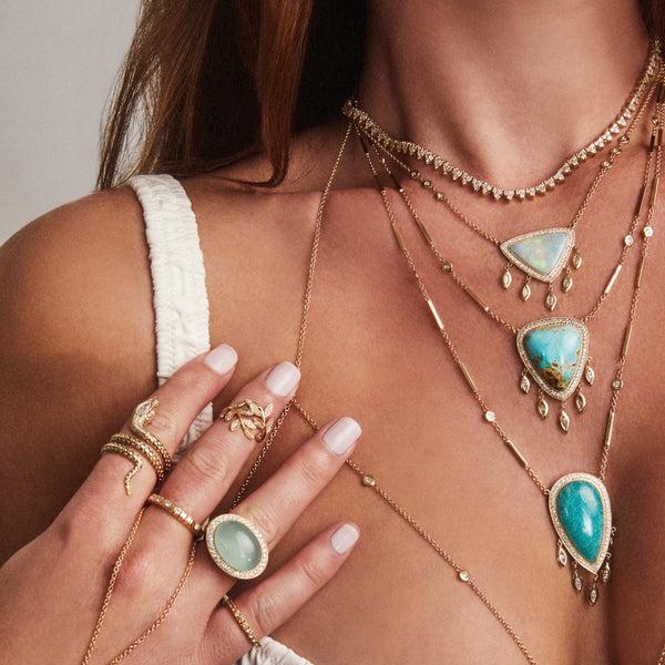 Jacquie Aiche PAVE AMAZONITE TEARDROP + 5 MARQUISE DIAMOND SHAKER SMOOTH BAR NECKLACE