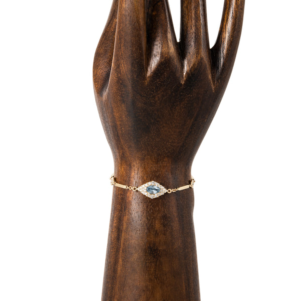 Jacquie Aiche Pave Aquamarine Center Eye Diamond Smooth Bar Bracelet