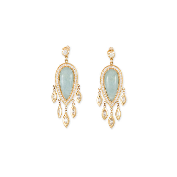 jacquie aiche Pave Aquamarine Teardrop + Marquise Diamond Shakers Drop Earrings