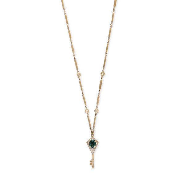 Jacquie Aiche Pavé + Baguette Diamond Gemstone Key Smooth Bar Necklace