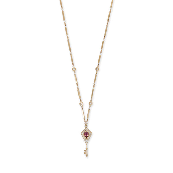 jacquie aiche Pavé + Baguette Diamond Gemstone Key Smooth Bar Necklace