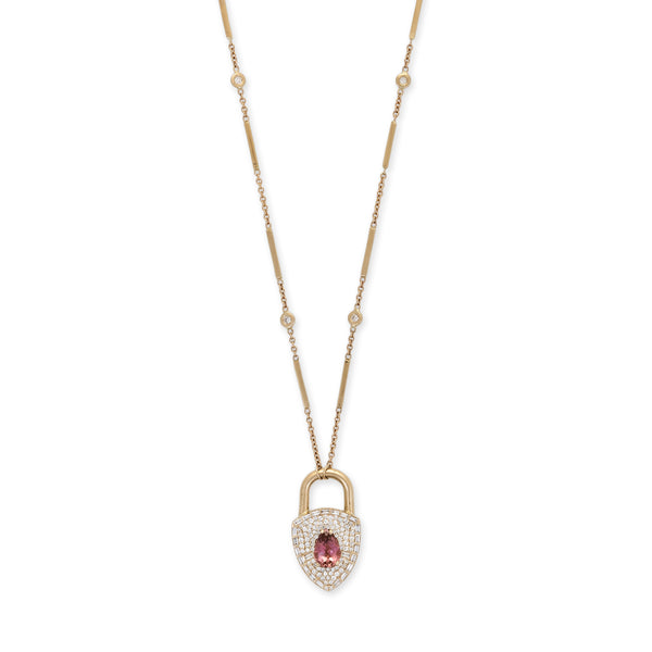 jacquie aiche Pavé + Baguette Diamond Gemstone Lock Smooth Bar Necklace