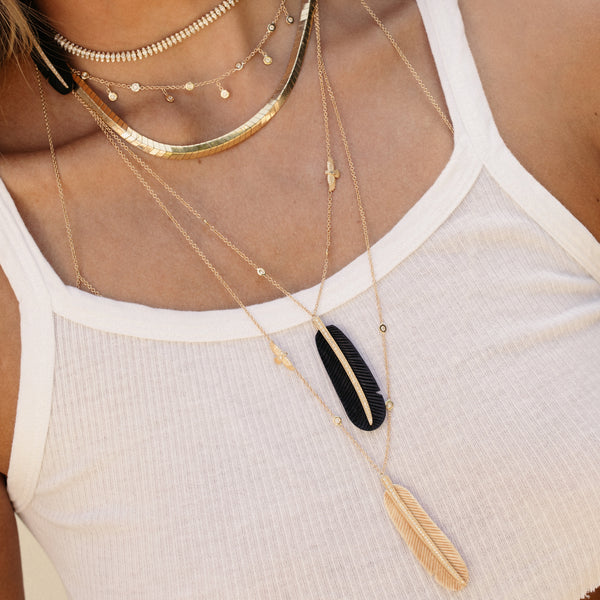 Jacquie Aiche Pave Black Horn Feather + Baby Thunderbird Necklace