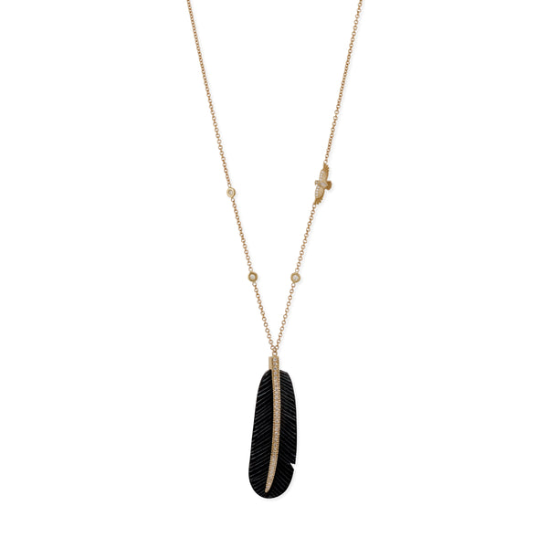 jacquie aiche Pave Black Horn Feather + Baby Thunderbird Necklace