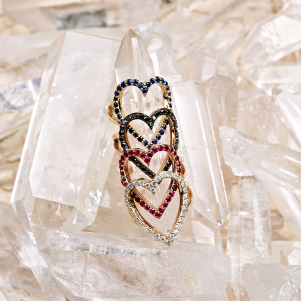 Jacquie Aiche Pave Blue Sapphire Outline Heart Ring