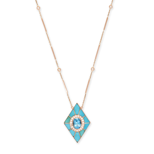 jacquie aiche PAVE BLUE TOPAZ + TURQUOISE INLAY KITE NECKLACE