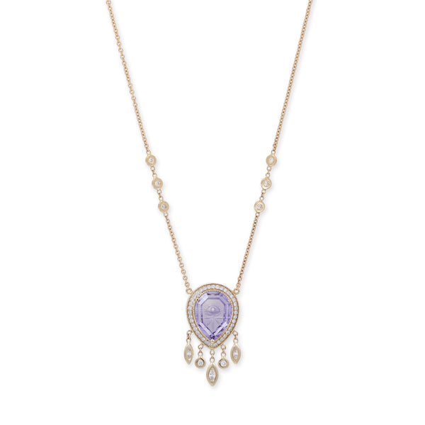 jacquie aiche Pavé Carved Eye Burst Amethyst Teardrop Shaker Necklace