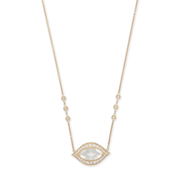 jacquie aiche Pavé Carved Eye Burst Clear Quartz Marquise Necklace