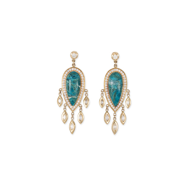jacquie aiche PAVE CHRYSOCOLLA TEARDROP + MARQUISE DIAMOND SHAKERS DROP EARRINGS