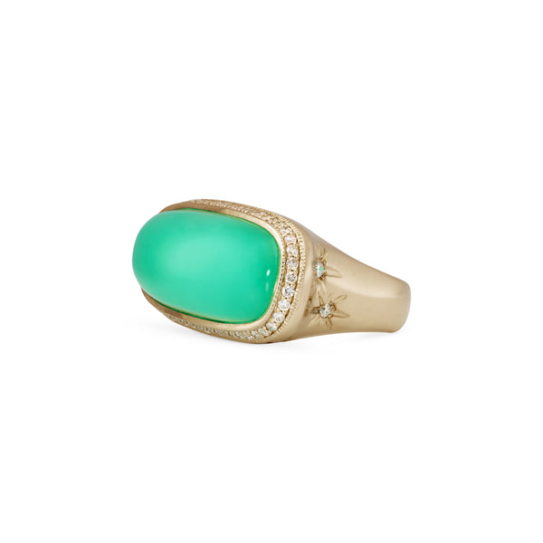 jacquie aiche Pave Chrysoprase Rectangle Starburst Sides Ring