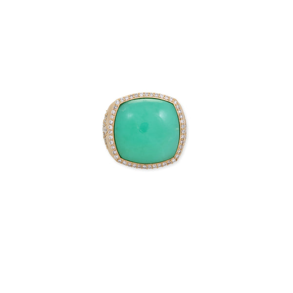 Jacquie Aiche Pave Chrysoprase Square + Pave Sweet Leaf Sides Ring