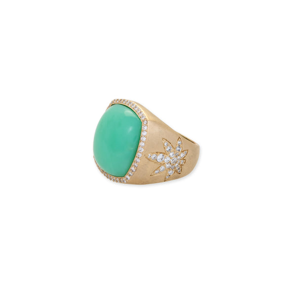 jacquie aiche Pave Chrysoprase Square + Pave Sweet Leaf Sides Ring