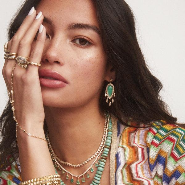 Jacquie Aiche PAVE CHRYSOPRASE TEARDROP + MARQUISE DIAMOND SHAKERS DROP EARRINGS