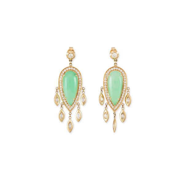 jacquie aiche PAVE CHRYSOPRASE TEARDROP + MARQUISE DIAMOND SHAKERS DROP EARRINGS