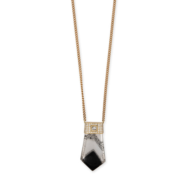 jacquie aiche PAVE CUSHION DIAMOND CENTER CAP TOURMILATED QUARTZ NECKLACE