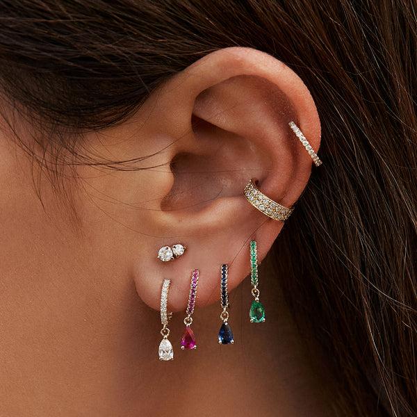 Jacquie Aiche PAVE DIAMOND + DIAMOND TEARDROP MINI HOOP