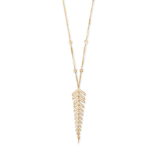 jacquie aiche Pave Diamond Fish Bone Diamond Smooth Bar Necklace