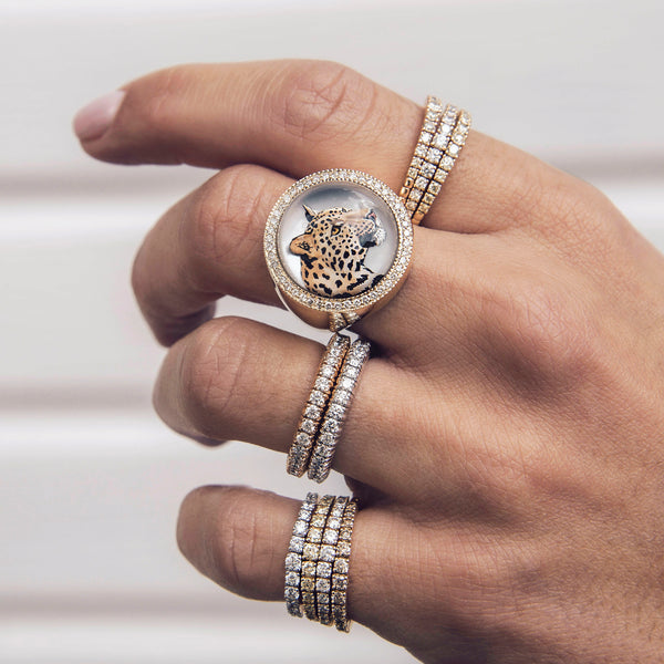 Jacquie Aiche Pave Diamond Leopard Mother Of Pearl Signet Ring
