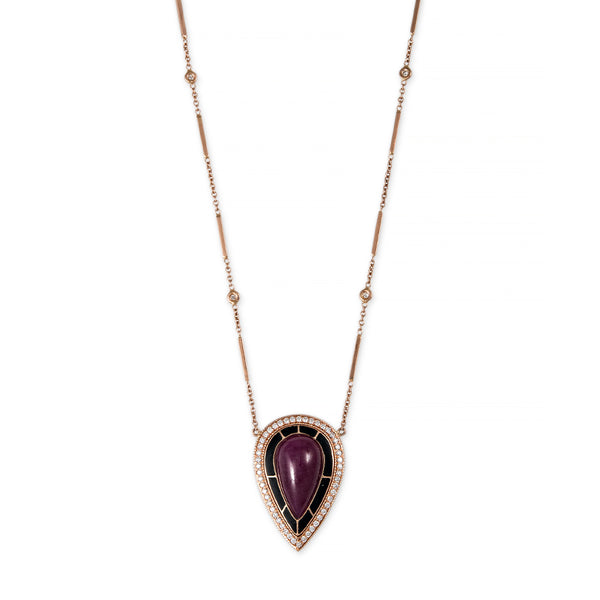 jacquie aiche Pavé Diamond Onyx Inlay Ruby Teardrop Center Necklace