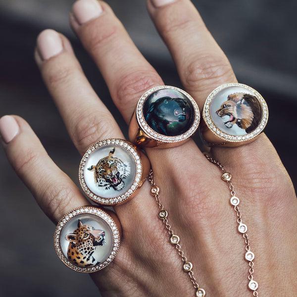 Jacquie Aiche Pave Diamond Panther Mother Of Pearl Signet Ring