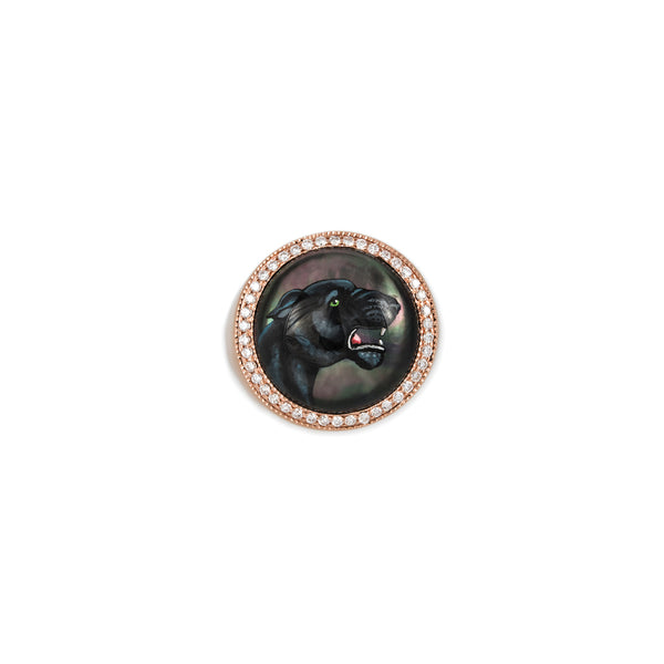 jacquie aiche Pave Diamond Panther Mother of Pearl Signet Ring