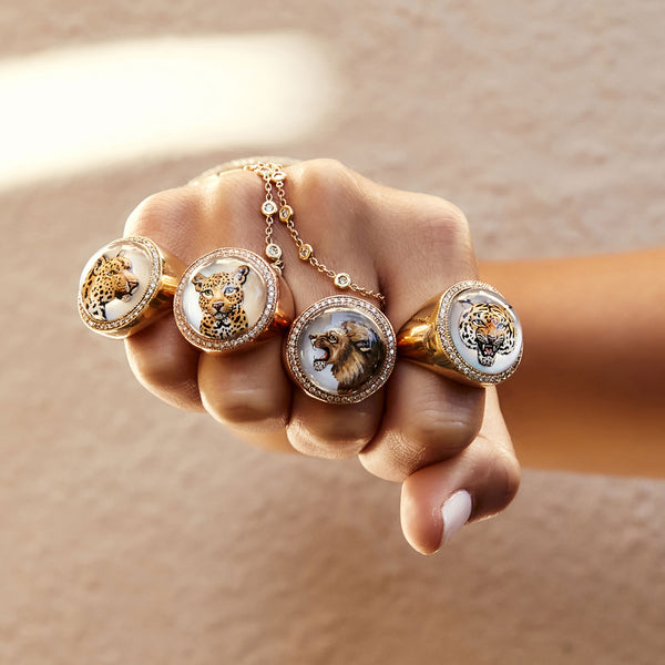 Jacquie Aiche Pave Diamond Tiger Mother Of Pearl Signet Ring