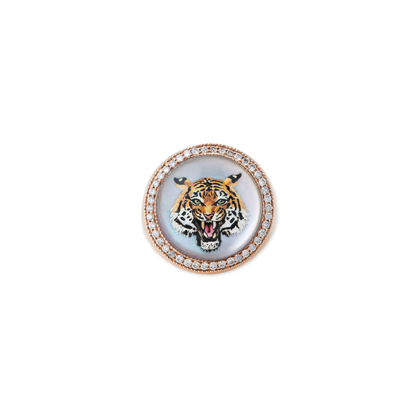 jacquie aiche Pave Diamond Tiger Mother of Pearl Signet Ring