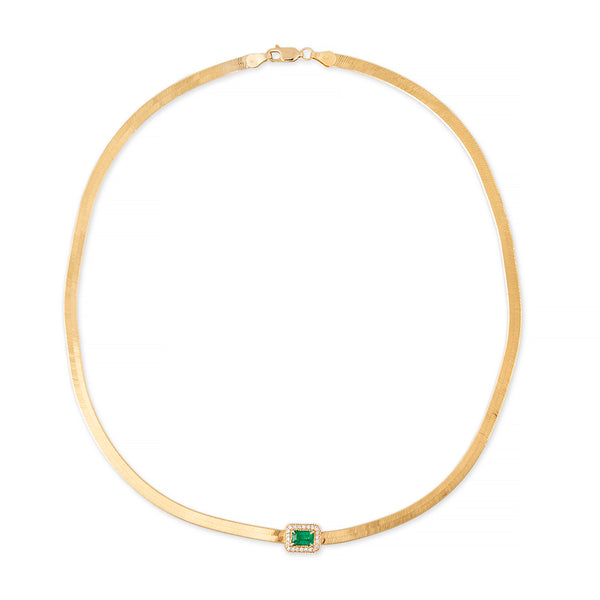 jacquie aiche Pavé Emerald Baguette Herringbone Necklace