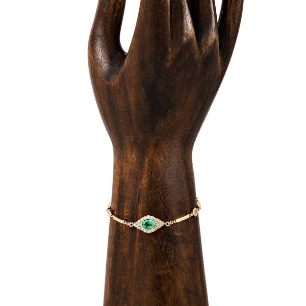 Jacquie Aiche Pave Emerald Center Eye Diamond Smooth Bar Bracelet