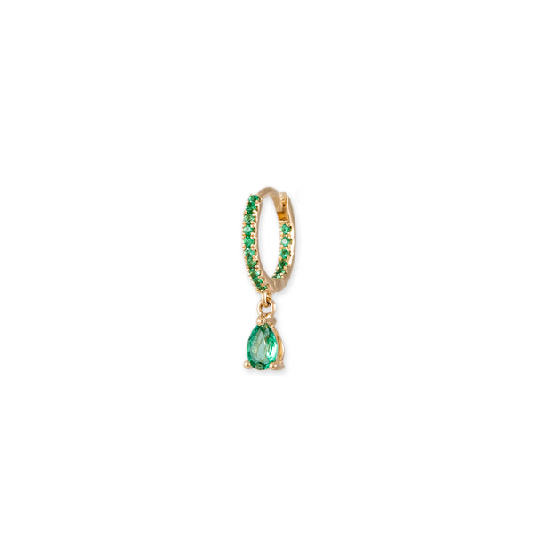 jacquie aiche PAVE EMERALD + EMERALD TEARDROP MINI HOOP