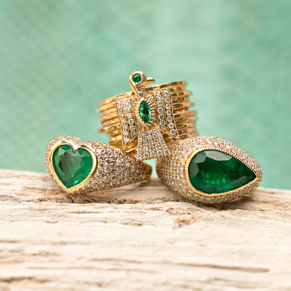 Jacquie Aiche Pave Emerald Marquise Thunderbird Multi Waif Ring