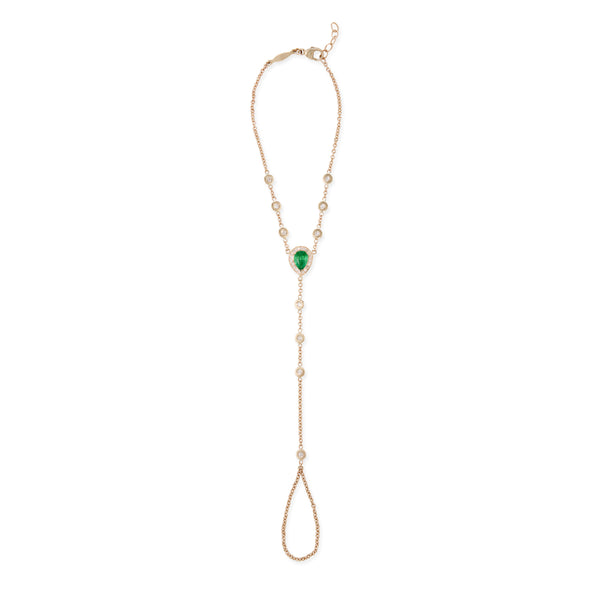 Jacquie Aiche Pave Emerald Teardrop + Diamond Finger Bracelet