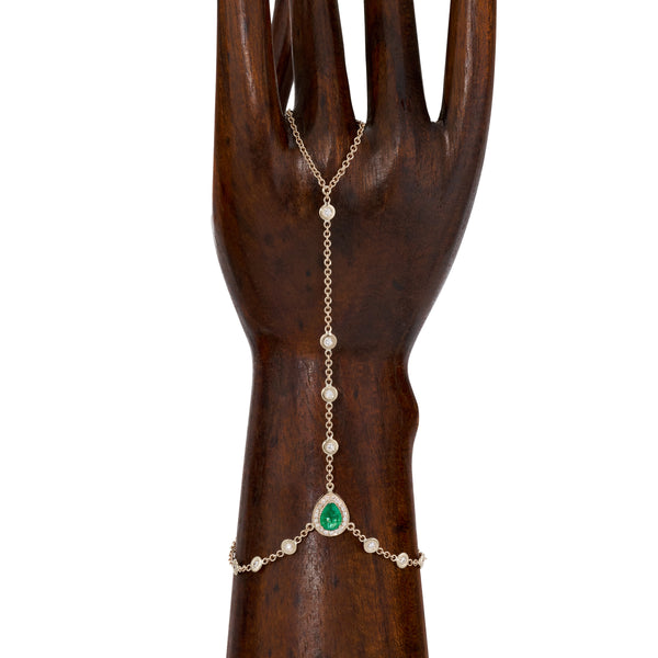 jacquie aiche Pave Emerald Teardrop + Diamond Finger Bracelet