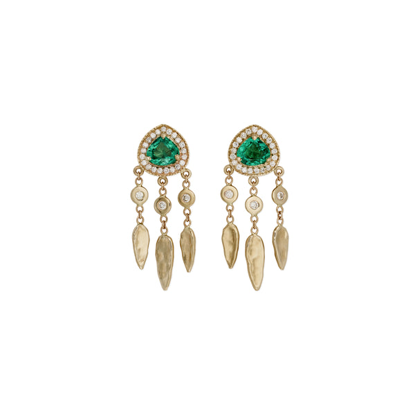 jacquie aiche Pave Emerald Teardrop + Diamond Hammered Teardrop Shaker Stud Earrings