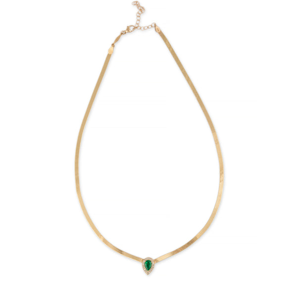 Jacquie Aiche Pave Emerald Teardrop Herringbone Necklace