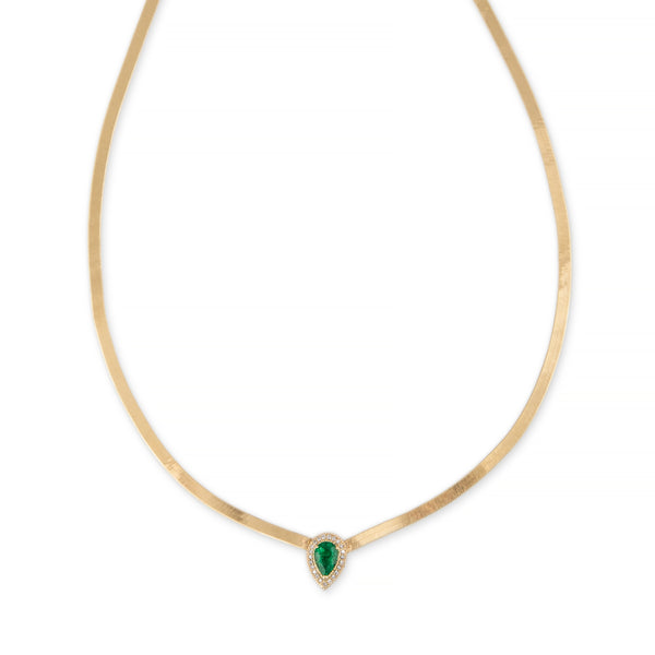 jacquie aiche Pave Emerald Teardrop Herringbone Necklace
