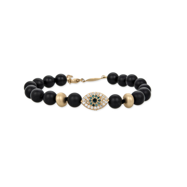 jacquie aiche Pave Eye and Scarab Bead + Gold and Black Hematite Beaded Stretch Bracelet