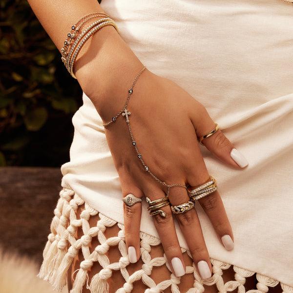 Jacquie Aiche Pave Gothic Cross + Diamond Finger Bracelet