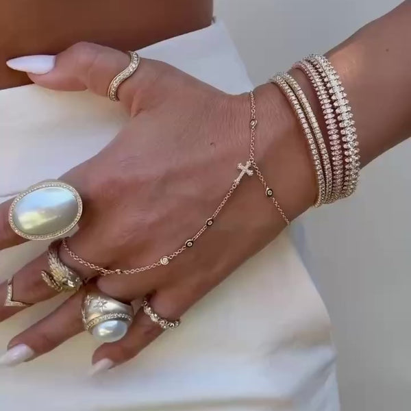 Jacquie Aiche Pave Gothic Cross + Diamond Finger Bracelet