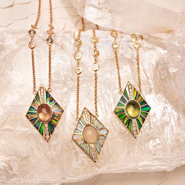 Jacquie Aiche Pave Green Tourmaline + Green Opal Inlay Kite Necklace